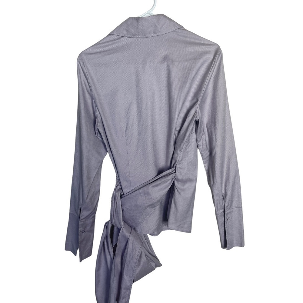 Ann Taylor Balletcore Lavender Pinstripes Wrap Top Long Sleeves Size 8 - Picture 3 of 11